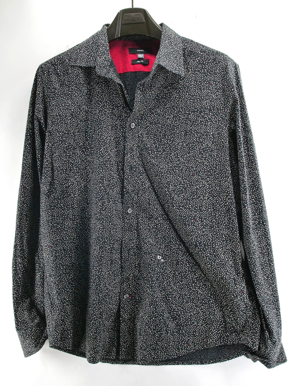 Diesel Shirt Mens XL Black White Stars Button Up Slim Fit Long Sleeve Casual